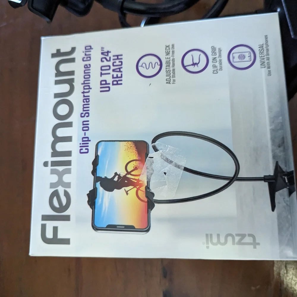 Fleximount clip-on Smartphone grip mount tzumi universal black car bike desk